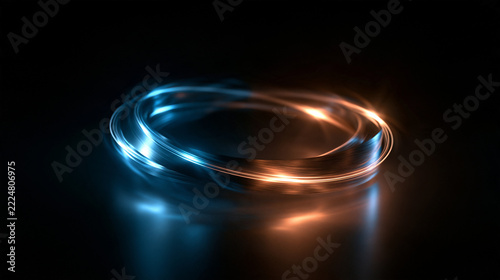 Abstract Glowing Neon Light Ring with Reflection
