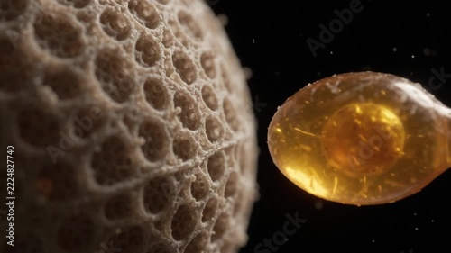 Extreme micro POV of engineered EV physically fusing with sperm membrane