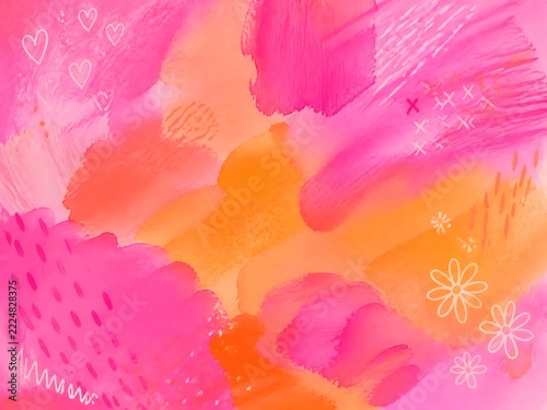pastel doodle Bright painted neon pink and orange watercolor texture background