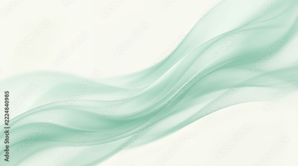 Obraz premium Abstract modern soft mint green fluid wavedesign featuring delicate smooth flowing curves blurred gradient shades and dynamic wave motion on an elegant clean light backdrop for template