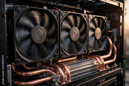 Highperformance computer cooling system with triple fans and copper heat pipes