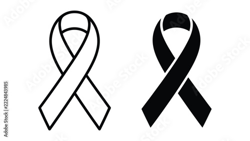 Awareness ribbon vector icon set bundle representing breast cancer support, healthcare solidarity campaign, medical charity fundraising, and hope badge in outline and solid styles