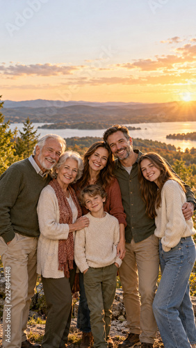 Family Legacy Portrait of Three Generations at Sunset Family Bonding
