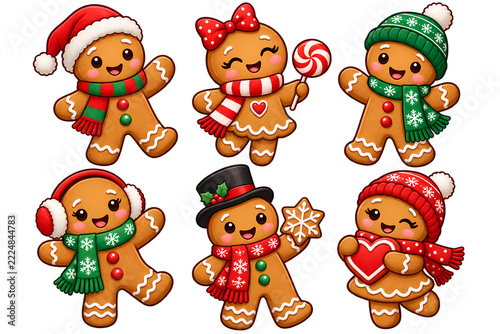 Cute Gingerbread People Wearing Christmas Accessories