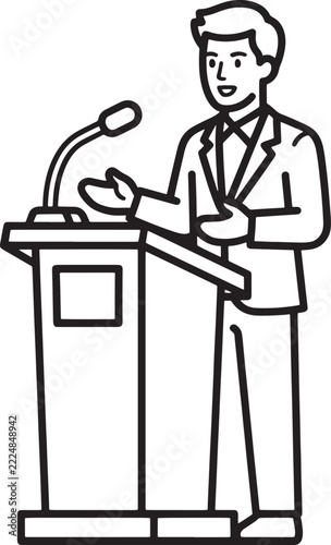 Speaker At Podium Public Speaking Vector Line Art Icon