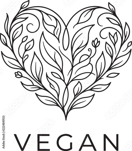 Vegan Plant Heart Floral Vector Illustration for Organic Healthy Lifestyle
