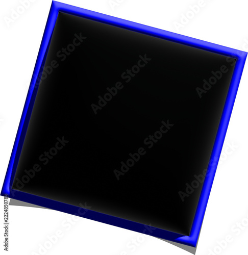 Black signboard, blank rectangular plaque with blue glossy border, empty display board template