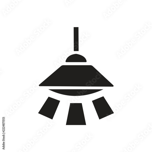Pendant ceiling lamp icon with light beams, hanging light fixture, black silhouette vector symbol