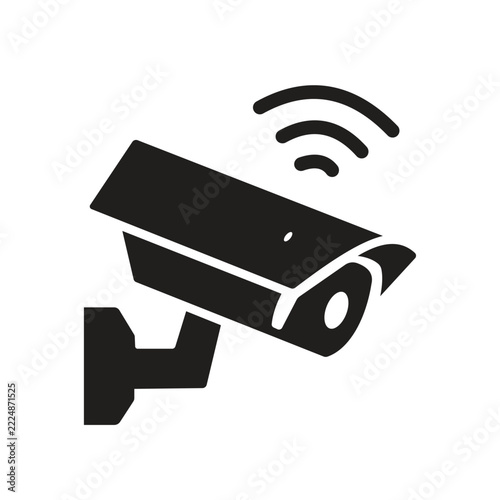 Wifi security camera icon, wireless CCTV surveillance, smart home protection, black silhouette vector