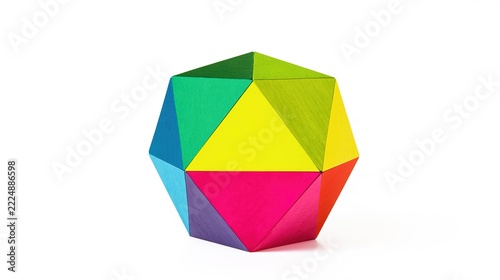 polyhedron. A complex polyhedron model with vibrant color blocks on white background. STEM education sheets, lab safety posters, designed for STEM education and laboratory safety posters.