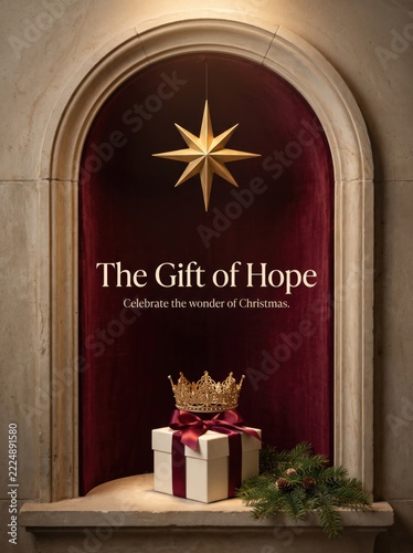 The Gift of Hope Christmas Display with Golden Star and Crown.