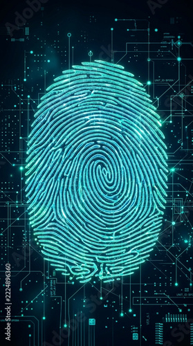Digital Fingerprint Security Scan Biometric Identification Technology Futuristic Cybernetic Data Network Background