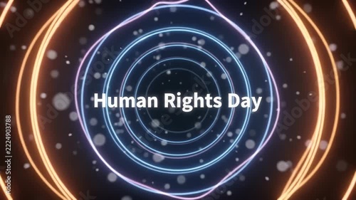 Elegant abstract background featuring glowing liquid gold and blue circular waves with Human Rights Day text on a dark backdrop