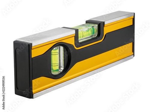 Yellow Spirit Level Tool Isolated on White Background for Precision Measurement and Construction Concept
