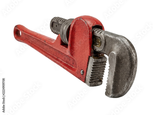 Red Heavy Duty Pipe Wrench Isolated on White Background for Plumbing, Repair, and Maintenance Concept