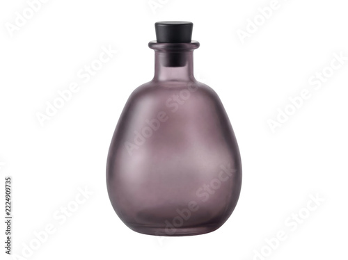 Purple Frosted Glass Bottle with Cork Stopper Isolated on White Background for Packaging Mockup and Product Presentation