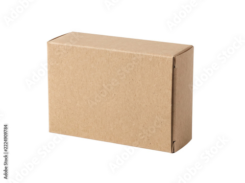 Closed Brown Cardboard Box Standing Isolated on White Background for Packaging, Delivery, and E-commerce Logistics Concept