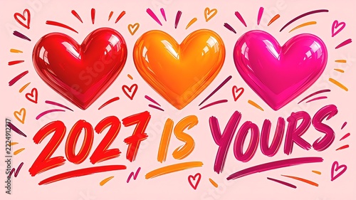 2027 Is Yours – Colorful Heart Doodle New Year Celebration Poster