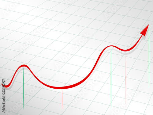 Business success and financial progress concept with growing bar graphs, stock trading trend arrows, and golden coin stacks on isolated background.
