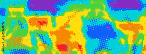 Rainbow thermal heatmap with halftone dot texture, a psychedelic heat map background like an infrared camera scan