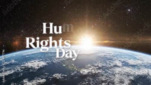 Global Human Rights Day banner with earth sunrise in space symbolizing freedom equality justice and international unity