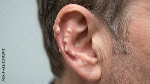 Auricular Tophi Presenting as White Nodules on the External Ear in Chronic Gout