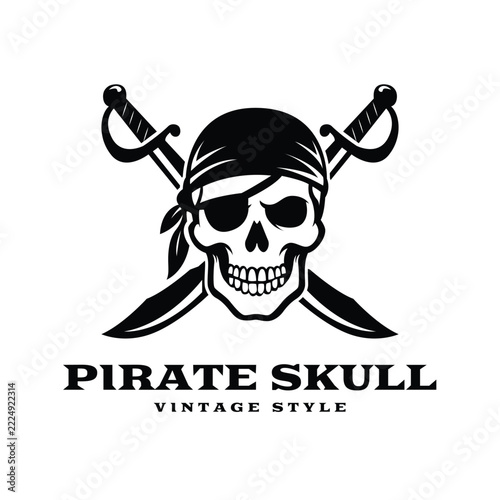Pirate Skull with Crossed Swords Logo Design