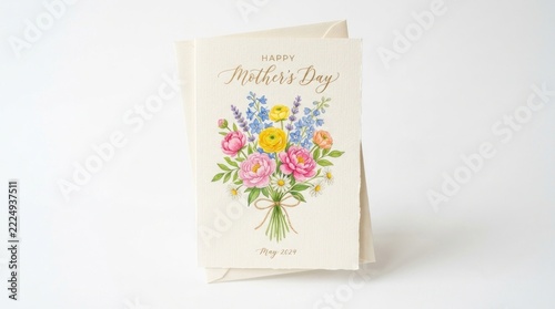 Elegant Mother's Day greeting card with colorful floral bouquet.