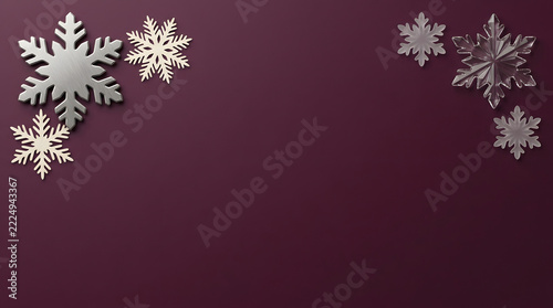 Decorative christmas snowflake border frame on dark purple background for winter holiday greeting card