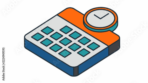 Isometric Calculator With Clock Icon.