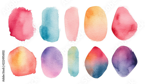 Watercolor spots set Colorful watercolor stains Different shapes and colors swatch