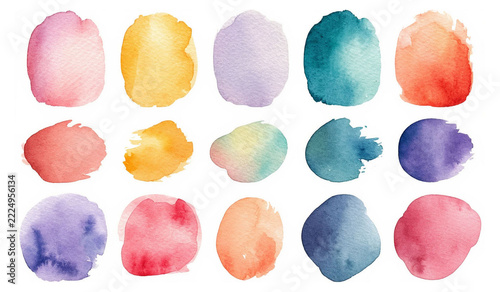 Watercolor spots set Colorful watercolor stains Different shapes and colors swatch