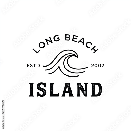 Vintage style ocean wave emblem logo with rustic lettering for surf theme