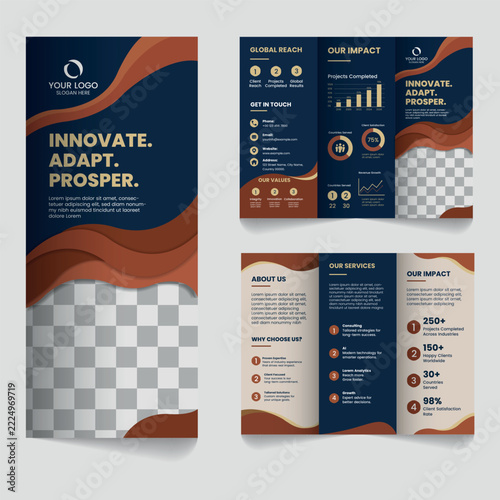 Innovate adapt prosper corporate business trifold brochure template
