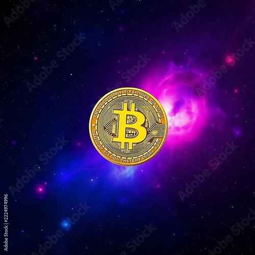 Cosmic background with bitcoin symbolizing value, bitcoin, digital currency