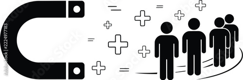 Magnet icon vector attracting diverse group of people