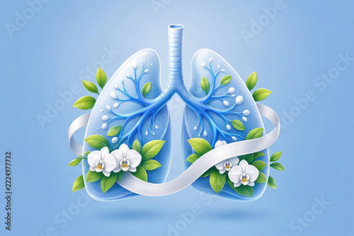 Lung Cancer Awareness Month Conceptual Vector Illustration with Pearl Ribbon
