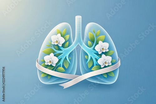 Lung Cancer Awareness Month Conceptual Vector Illustration with Pearl Ribbon
