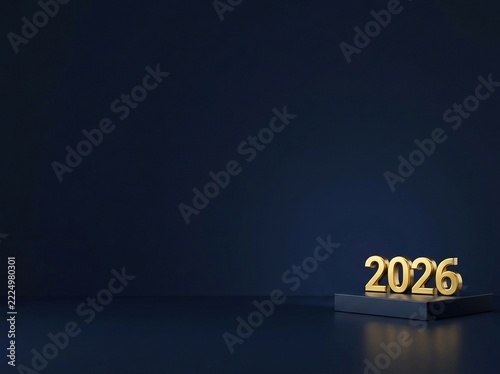 Golden 2026 Number on a Dark Podium