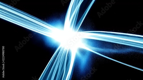 Three Brilliant Cyan Light Beams Cross at Sharp Angles on a Pure Black Background for a Futuristic Effect