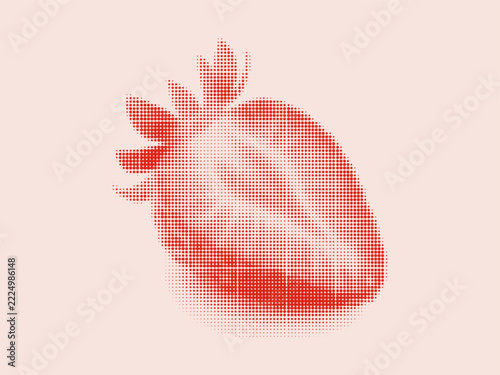 Red halftone strawberry illustration on a pale pink background a vibrant and modern fruit design for seasonal concepts