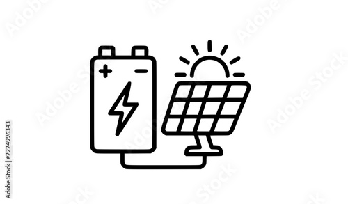Solar Battery with Photovoltaic Panel Minimalist Outline Vector Icon