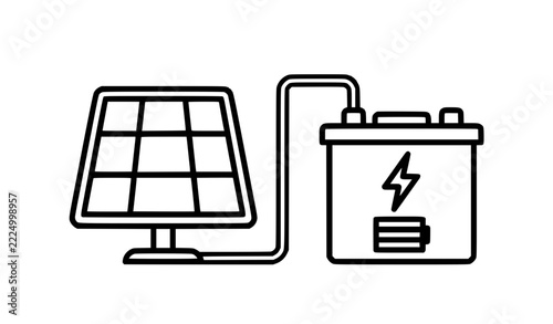 Industrial Solar Battery Energy Storage System Black Outline Vector Icon