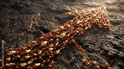 Red Ants Colony Marching Together Forming Arrow Pointing Upward
