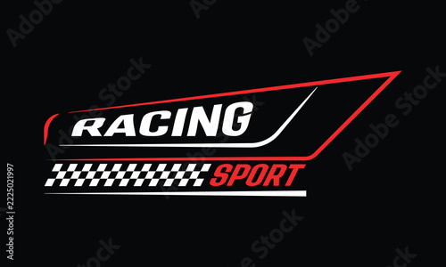 Racing Sport Banner Vector with Checkered Flag Pattern, Red White Typography and Dynamic Speed Lines