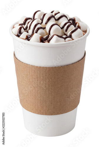 Hot chocolate with marshmallows isolated on transparent background