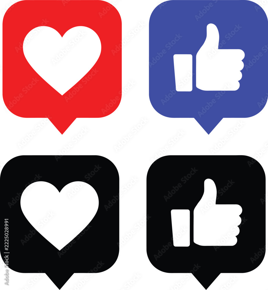 Fototapeta premium Heart vector icon set with thumbs up social media reaction