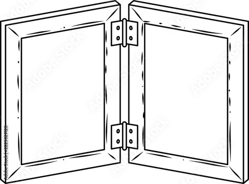 Vintage doodle sketch open double hinged picture frame illustration
