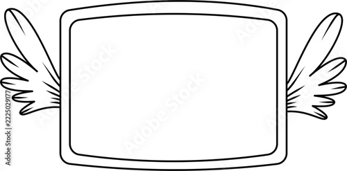 Vintage doodle sketch picture frame with wings