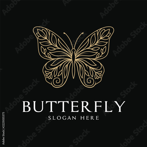 Floral Butterfly Logo with Elegant Line Art